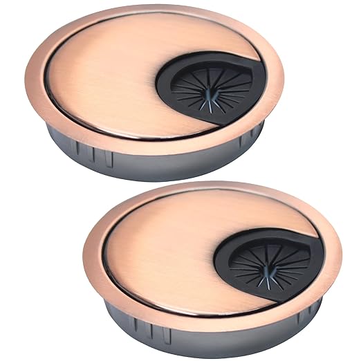 EASYEAH 2 Pcs Desk Grommet 3-1/8" / 80 mm, Desk Cord Hole Cover, Cable Grommet Metal Zinc Alloy Materilal, Desk Hole Grommet for Home & Office Pc, Detachable Cable Cord Organizer-Copper Red