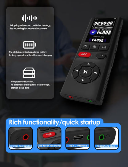 64GB Jaswill Digital Voice Recorder with Playback Long Battery 2-inch Screen MP3 Audio Recording for Meetings Lectures and Interviews Portable USB Recording Device with Voice Activation