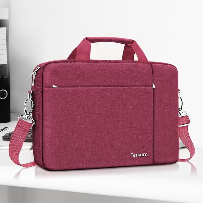 Ferkurn Laptop Bag Case for Women Men Computer Bag Compatible with HP Envy Pavilion Omen/LG Gram/MSI/Dell Inspiron XPS/Lenovo/Acer, Shoulder Strap Carrying Messenger Briefcase, Red, 15.6 16 Inch