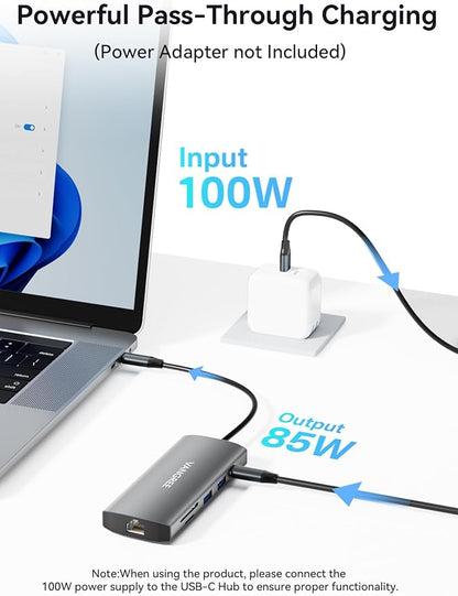 USB C Hub with Dual 4K@60Hz Displayports, 2 USB-A & 2 USBC 3.2 10Gbps Ports, 1Gbps Ethernet, 100W PD, SD/TF, USB C Splitter Docking Station for MacBook Pro/Air, iMac, iPad Pro, XPS, Thinkpad,Surface
