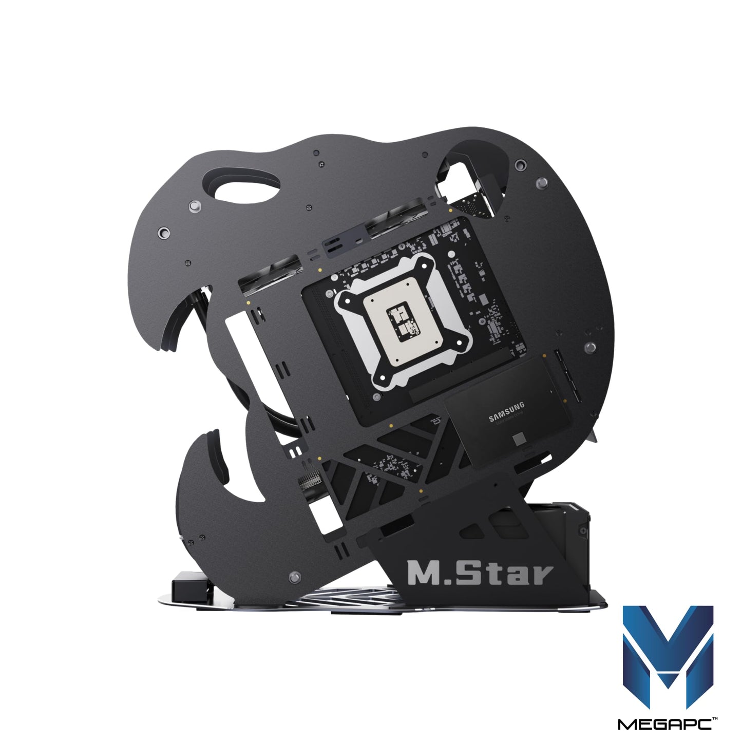 MegaPC Upgraded Open-Frame Mid-Tower Micro-ATX/Mini-ITX Gaming PC Case, Tempered Glass Side Panel, Pre-Installed ARGB PWM Fan, with USB3.0, Type-C, 240mm Radiator Support (Black)