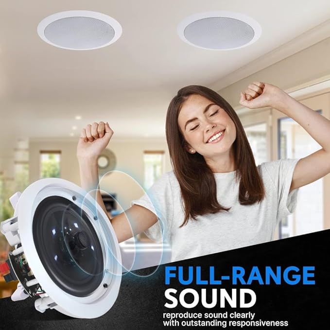 Vaiyer Home Theater System Kit, 6-Channel 6000 Watts Bluetooth Amplifier with 5.25" 8 Qty of 175 W Each in-Wall in-Ceiling Speakers & 16 AWG 500 ft. Speaker Wire Perfect for Home, Office, Restaurants