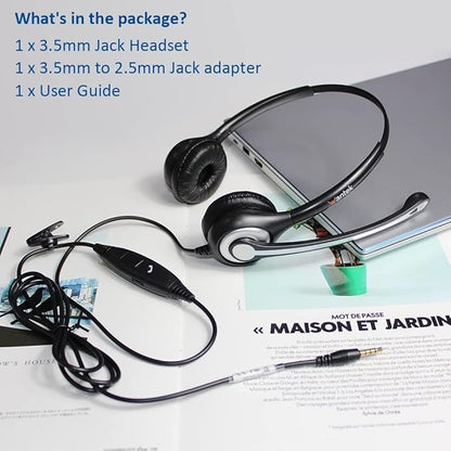 Cell Phone Headset with Microphone Noise Cancelling & Call Controls, 3.5mm Computer Headphones for Samsung PC Business Skype Softphone Call Center Office, Clear Chat, Ultra Comfort