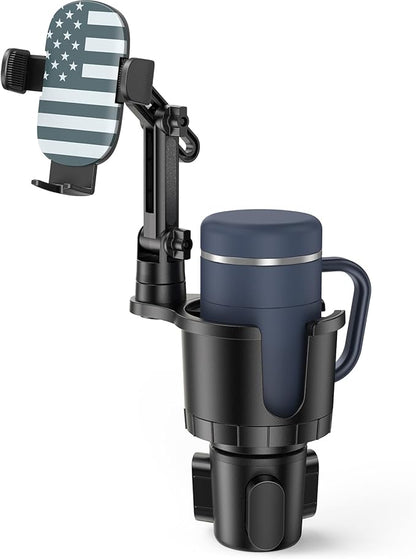 APPS2Car 2-in-1 Cup Phone Holder Mount for Car – Adjustable Arm & Base, 360° Rotatable Cradle – Holds 18–40oz Bottles & Smartphones – for Cars, SUVs, Trucks
