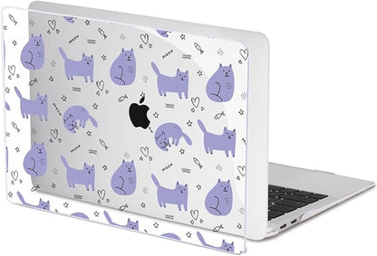 Compatible with 2021 2020 2019 2018 MacBook Air 13 inch Case M1 A2337 A2179 A1932 Touch ID, Crystal Clear Pattern Plastic Hard Shell Case for MacBook Air 13 inch M1 2021, Cute Cat & Fish