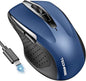 Bluetooth Mouse (BT5.0/3.0 & 2.4G) Rechargeable Wireless Mouse, 4800 DPI Optical Tracking, 6 Adjustable DPI, 2.4GHz with USB A Receiver, Quiet Clicks, Ergonomic Grips, 6 Buttons - Blue