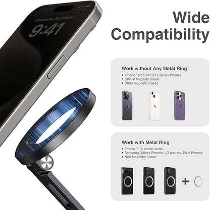 elitehood for Magsafe Phone Tripod Mount with Arca Port, Aluminum Magnetic iPhone Tripod Mount with 1/4" & 3/8" Screw, for Magsafe Phone Adapter Compatible with iPhone 16 15 14 13 12 Series, Black