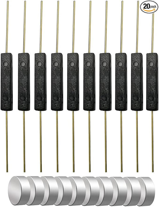 10pcs Plastic Reed Switch Reed Contact Normally Open (N/O) Magnetic Induction Switch (2.5mm×14mm) with 10pcs Small Multi-Use Round Magnets
