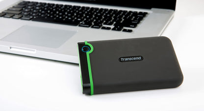 Transcend StoreJet 1TB Rugged External Hard Drive, USB3.1(5Gbps) Portable HDD w/One Touch Auto-Backup Button/Anti-Shock Resistant/Compact&Lightweight/Lightning-Fast Speeds, Iron Gray - TS1TSJ25M3S