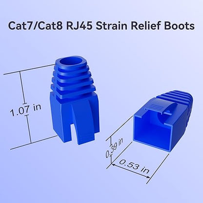 CableGeeker Cat6 RJ45 Strain Relief Boots, 100-Pack, 8.5mm, Blue