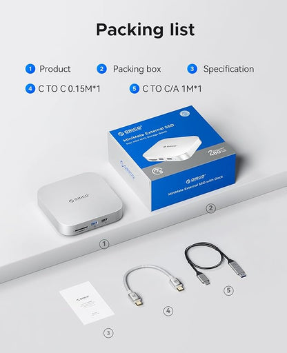 ORICO MiniMate SE Mac mini M4 4TB Storage & Docking Station, External SATA SSD (Non-Removable) 5Gbps(480MB/s), USB A*4, USB-C, SD/TF 3.0, 3.5mm Audio, Includes 2 Cables – M4SE