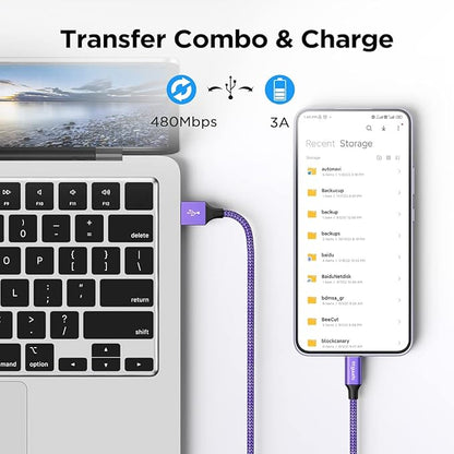 etguuds 4ft USB A to USB C Cable 3A Fast Charging, 2-Pack USB A to USB Type C Charger Cord for iPhone 16 15 Pro/Pro Max/Plus, for Samsung Galaxy S24 S23 S22 S21 S20 S10 A55 A54 Flip Note, Moto, Purple