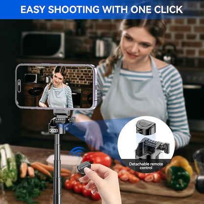 Magnetic Tripod for iPhone with Remote Control,4-in-1 Portable Selfie Stick with Extendable Stand,Phone Travel Tripod for Phone 16 15 14 13 12 Pro Max Mini