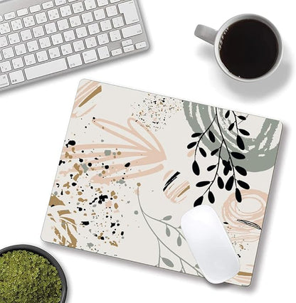 Mouse Pad with Abstract Art Design, Square Waterproof Non-Slip Rubber Base Mouse Mat for Office Laptop, Modern Boho Leaves