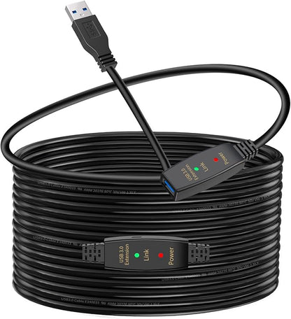LDKCOK Active USB 3.0 Extension Cable 30ft– Male to Female Extender Cord, USB Extension Cable for USB Flash Drive, Card Reader, Hard Drive, Keyboard, PlayStation, Xbox, VR, Printer, Camera, Laptop