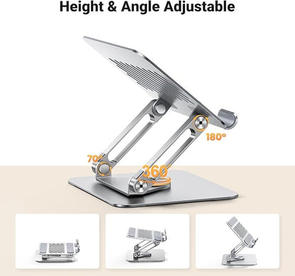 UGREEN Tablet Stand Holder for Desk with 360° Rotating Base Aluminum Dual Rod Support Adjustable Home Office Accessories Compatible with iPad Pro 13 12 11 Air Mini 5 4 3 Phone E-Reader Silver