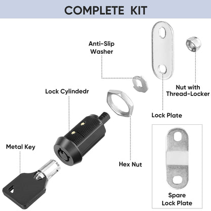 PTEROMY 5 Pack Cabinet Lock with Keys, 1-1/2'' Heavy Duty Tubular Cam Lock for RV Compartment Storage Locks, Full Set of RV Cam Locks (Black, 1-1/2'', 5 Pack)