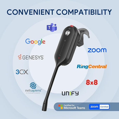 Yealink DECT Wireless Headset WH63 E2,Teams Certified,Single Ear(Mono) Office Headset for Desk Phone and Computer Softphone,Noise Cancelling Mic, 607Ft Range,3 Wearing Styles