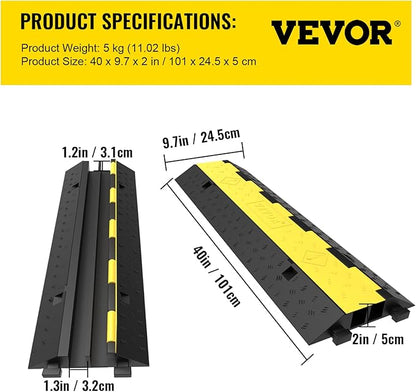 VEVOR Cable Protector Ramp, 4 Packs 2 Channels Rubber Modular Speed Bumps Rated 11000 LBS Load Capacity, Protective Wire Cord Ramp Driveway Rubber Traffic Speed Bumps Hump Cable Protector