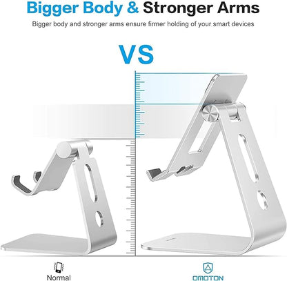 OMOTON Adjustable Tablet Stand for Desk, Upgraded Longer Arms for Greater Stability, T2 Tablet Holder with Hollow Design for Bigger Sized Phones and Tablets Such as iPad Pro/Air/Mini, Silver