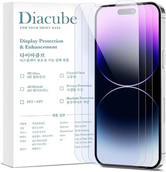 Diacube 3-Pack Anti-Blue Light Matte Screen Protector For iPhone 14 Pro [Support Fingerprint Unlock] Anti-Glare, Anti-Fingerprint [Eye Protection] Bubble-Free Installation with Alignment Jig