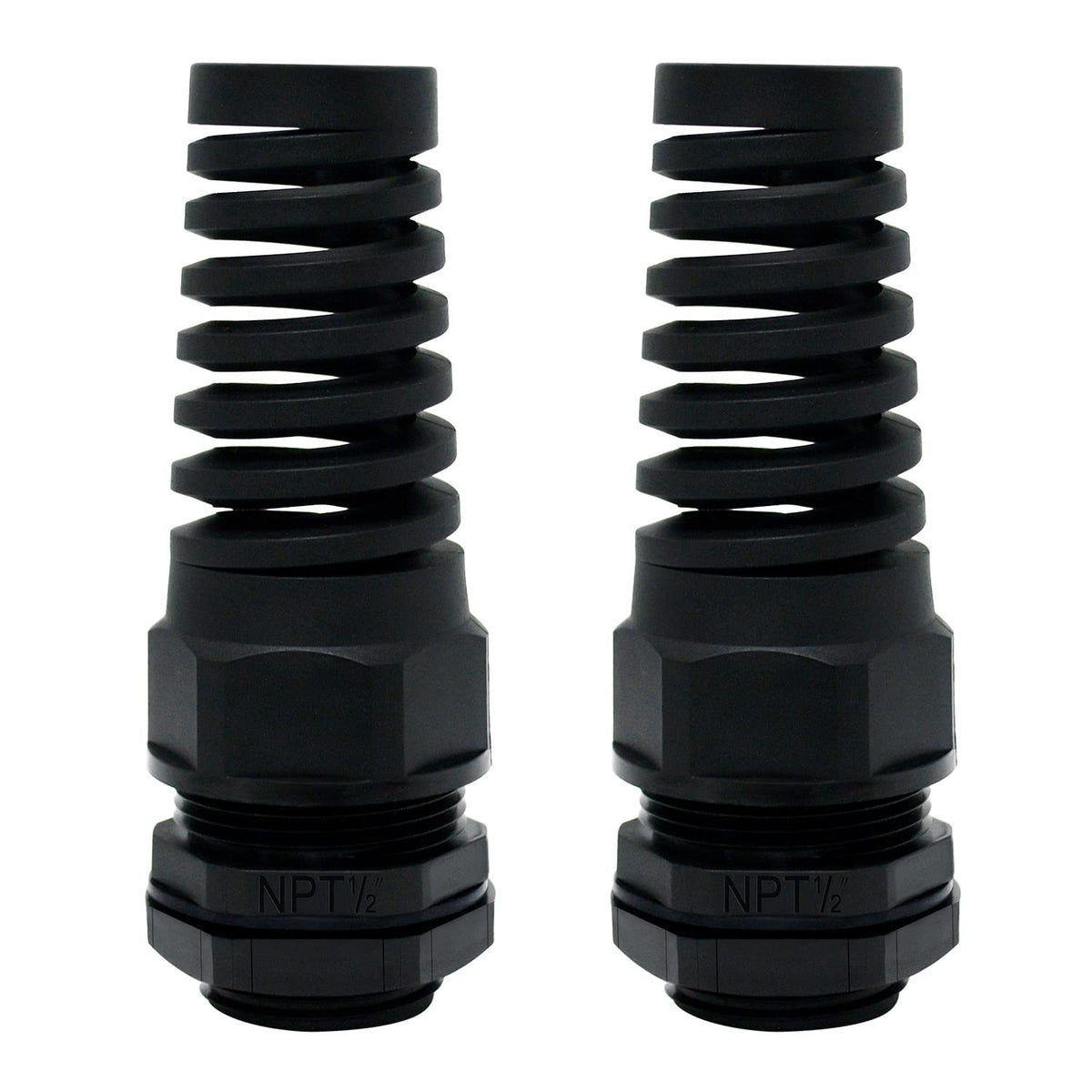 LeMotech 5Pcs NPT 1/2" IP68 Waterproof Cable Gland Flex Spiral Strain Relief Black Nylon Joint with Gaskets for 6-12mm Wire Thread