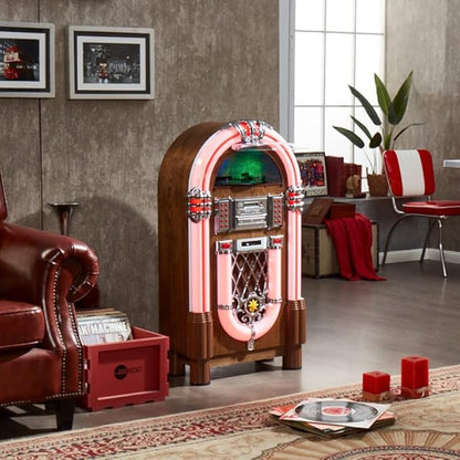 Arkrocket Taurus II Mid-Size Jukebox Entertainment Center Bluetooth Vinyl Record Player Turntable CD Player Radio SD USB Player (Maple)…