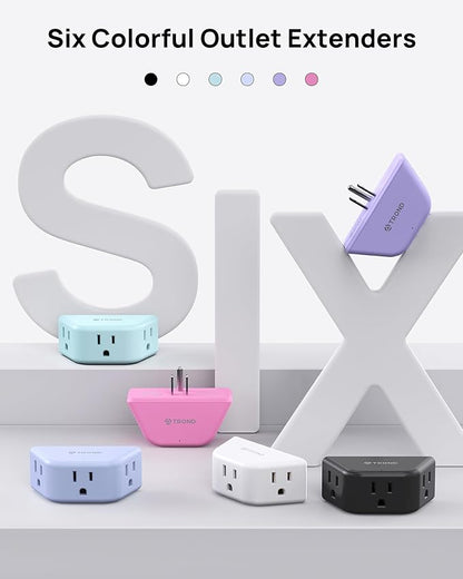 TROND Purple Outlet Extender - Plug Splitter with 3-Prong Grounded Sockets, 3 Way Angled Outlet Adapter, Wall Plug Expander, Cruise Ship Essentials, Compact and Practical for Travel Home Decoration