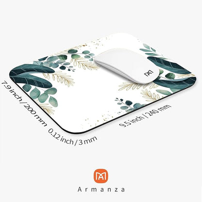 Square Mouse Pad Green Leaves, Personalized Premium-Textured Custom Mouse Mat Design, Washable Mousepad Cloth, Non-Slip Rubber Base Computer Mouse Pads for Wireless Mouse
