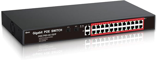 STEAMEMO 24-Port Managed Gigabit PoE+ Switch | 24×PoE+ Ports@360W, 2×Gigabit Uplinks, 2×SFP | VLAN, QoS, Port Mirroring | Metal Casing, Plug & Play | Overload Cutoff w/ Port
