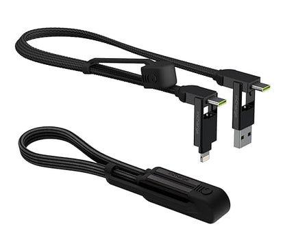 Rolling Square inCharge XL 6-in-1 Multi Charging Cable, Portable USB and USB-C Cable with 100W Ultra-Fast Charging Power, 1 Ft/0.3m, Urban Black