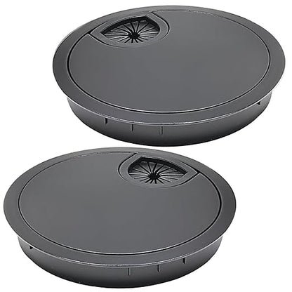 Desk Grommet 3-1/8" (80 mm), Desk Cord Hole Cover, Cable Grommet Metal Zinc Alloy Materilal, Desk Hole Grommet for Office and Home Table Cable, Detachable Cable Cord Organizer (Flat Black 2 Pcs)