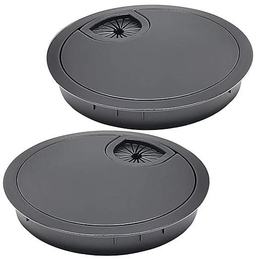 Desk Grommet 3-1/8" (80 mm), 2 Pcs Flat Black Desk Cord Hole Cover