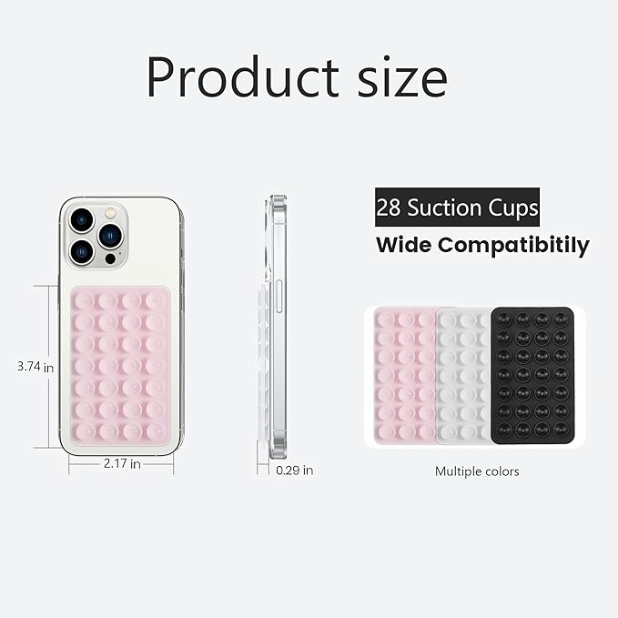 Silicone Double-Sided Suction Phone Case Detachable Mount, Car Dashboard Holder, Hands-Free Sticky Grip Phone Accessories for Selfies & Videos, - iphone & Android Compatible (3.74"x2.2", Transparent)