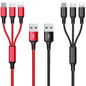 Multi Charging Cable, 4ft 2Pack Multi Phone Charger Cable Braided Universal 3 in 1 Charging Cord Extra Long Multiple USB Cable with USB C, Micro USB Port Connectors for Cell Phones and More（Red+Black)