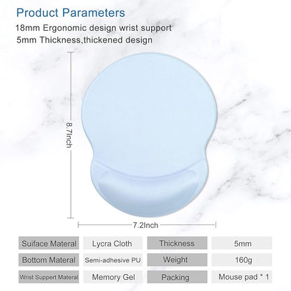 ITNRSIIET Ergonomic Mouse Pad with Gel Wrist Support Small Wrist Rest Smooth Surface Non-Slip PU Base Comfortable Office Supplies Pain Relief, 8.7 x 7.2 inches, Blue