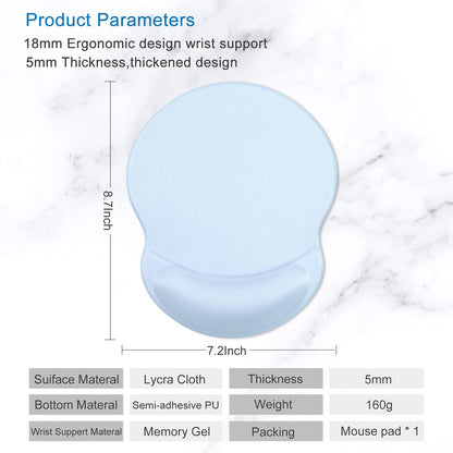 ITNRSIIET Ergonomic Mouse Pad with Gel Wrist Support Small Wrist Rest Smooth Surface Non-Slip PU Base Comfortable Office Supplies Pain Relief, 8.7 x 7.2 inches, Blue
