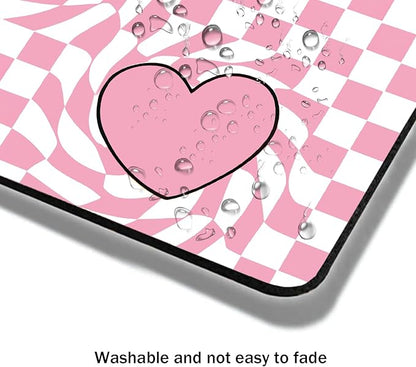 Mouse Pad, Cute Pink Checkered Heart Mouse Pads for Desk, 9.5" x 7.9" Non-Slip Rubber Base Computer Mousepad with Women, Portable Square Design for Wireless Mouse and Pad Laptop Office & Travel