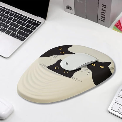 Mouse Pad, Ergonomic Mouse Pad with Wrist Rest Support and Non-Slip PU Base, Cute Computer Mousepad for Pain Relief, Office & Home, Beige Three Cats