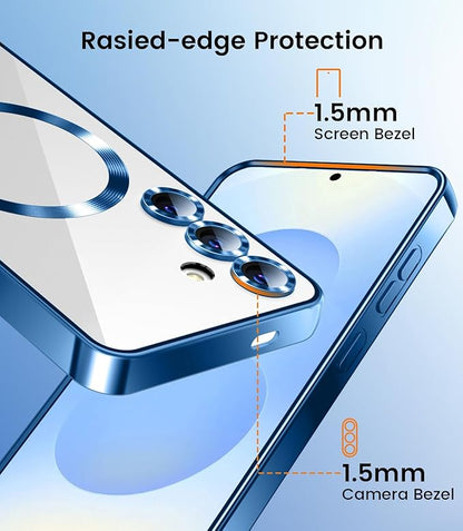 Slim Thin for Samsung Galaxy S25 Plus Case, Compatible with MagSafe, Built-in Camera Lens Protector, Shockproof Protective Phone Case, Soft Electroplated Clear Cover, Sapphire Blue