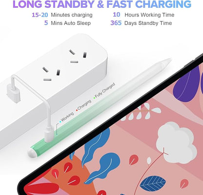 Stylus Pen for iPad 6th-11th Generation-2X Fast Charge Active Pencil Compatible with 2018-2025 Apple iPad Pro 11"/12.9"/M4, iPad Air 3/4/5/M2/M3,iPad Mini 5/6 Gen-Gradient White Green