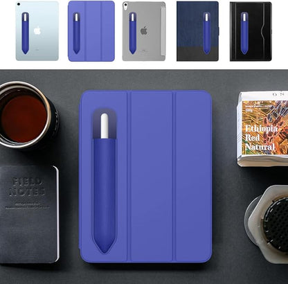MoKo Pencil Holder Sticker Fit Apple Pencil Pro, Apple Pencil (USB-C), Apple Pencil 1st/2nd Generation, Elastic Pencil Pocket Pouch Adhesive Sleeve Attached to iPad Case for Stylus Pens, Navy Blue