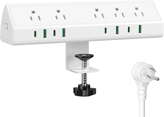 Jgstkcity Desk Clamp Power Strip USB C 45W,8 USB,20FT Cable,White