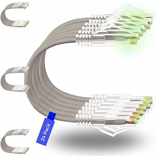 Rapink Patch Cables Cat6/ Cat6a 1ft (24 Pack) Slim, Cat6a Ethernet Patch Cable 10G Support, Snagless Cat 6 Patch Cable for Patch Panel to Switch, Flexiable Cat6 Ethernet Cable Grey
