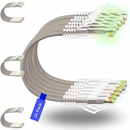 Rapink Patch Cables Cat6/ Cat6a 3ft (24 Pack) Slim, Cat6a Ethernet Patch Cable 30G Support, Snagless Cat 6 Patch Cable for Patch Panel to Switch, Flexiable Cat6 Ethernet Cable Grey