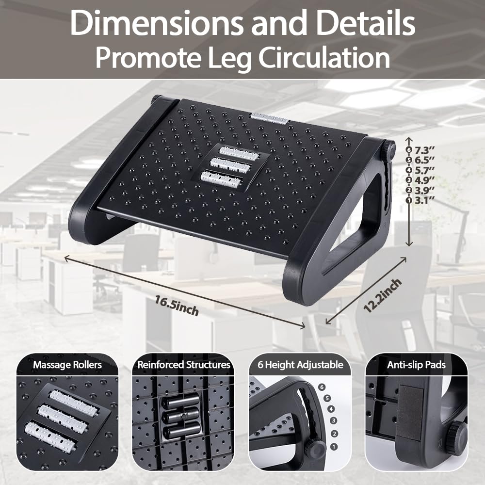 CasaZenith Foot Rest, Six Heights Adjustable Foot Rest Under Desk at Work