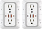 2 Pack Outlet Extender Surge Protector, 6 Outlet Splitter with 4 USB Outlet (2 USB A,2 USB C), 3Sided Power Strip with Adapter Spaced Outlets for Home, Office, Travel(White)