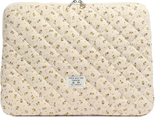 Puffy Laptop Sleeve 13-15.6 Inch Cute Quilted Laptop Protective Case Padded Floral Computer Sleeve for MacBook (A-Yellow, 15 Inch)