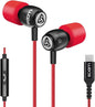LUDOS Clamor USB C Headphones for iPhone 16 15 Pro Max Plus iPad Pro, 5 Years Warranty, USB-C Earbuds for Samsung Galaxy S24 S23 Ultra S22 S21 FE S20 A55 A54 A53, USB Type C Earphones - Red