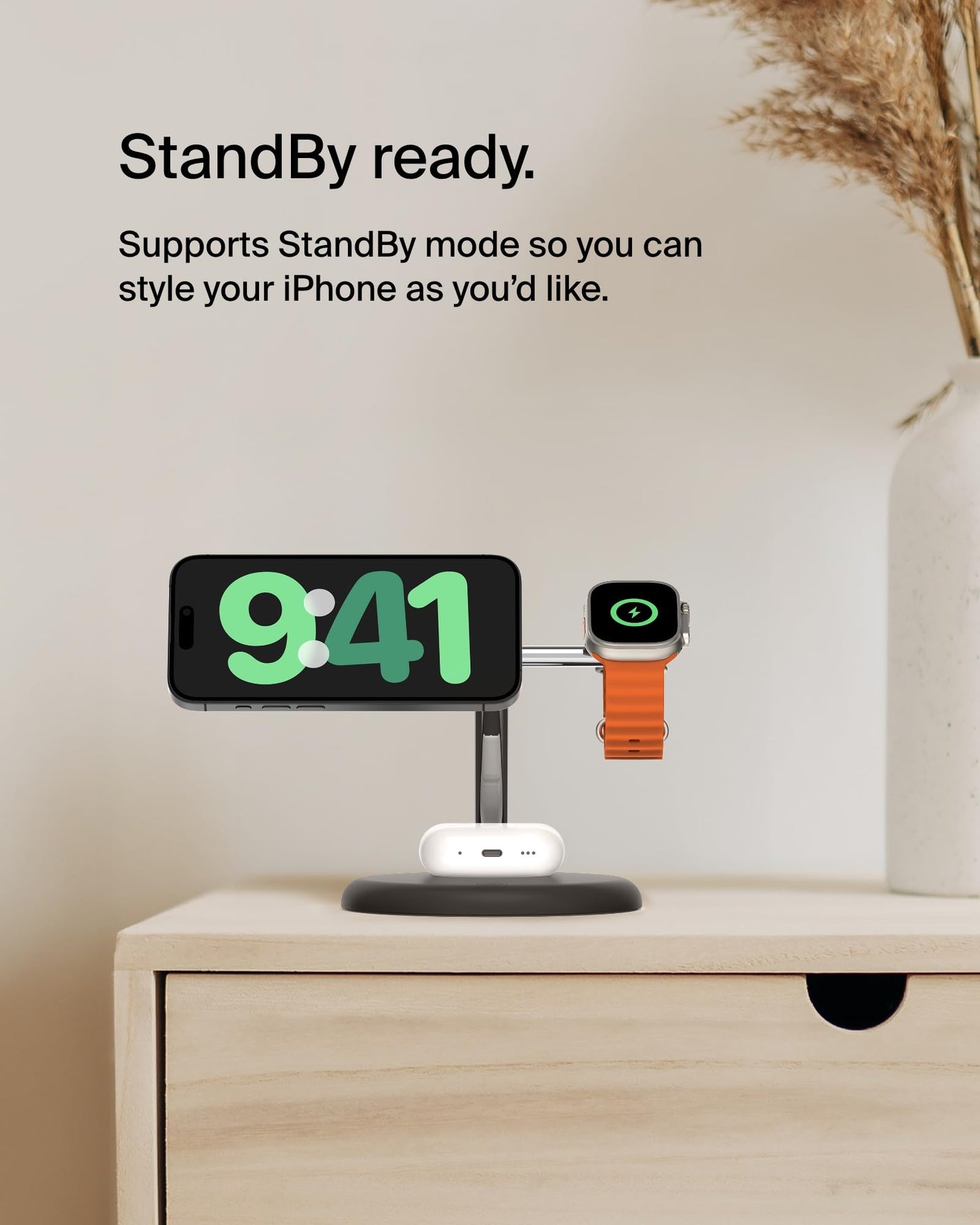 Belkin Qi2 15W Magnetic Wireless Charging Stand, 3 in 1 Fast Charger